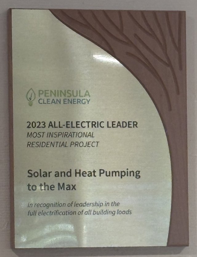 Peninsula Clean Energy 2023 All-Electric Leader plaque — Most Inspirational Residential Project