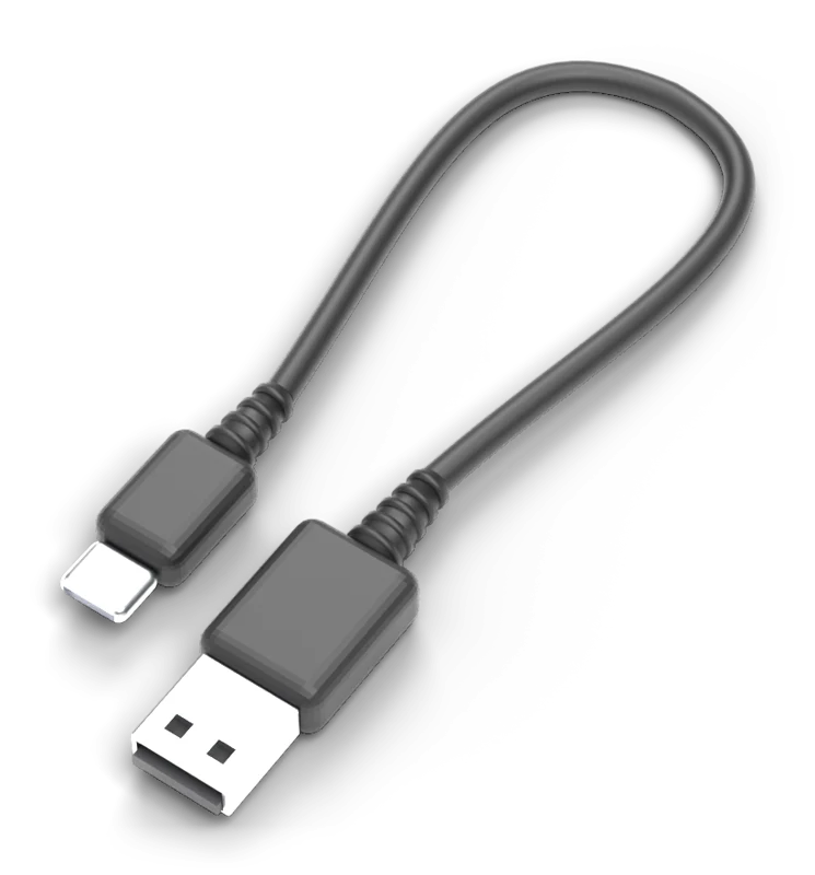 A short black USB-A to USB-C cable