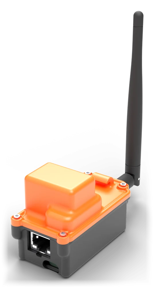 The WattHacker monitor: an orange-and-black box with a short antenna